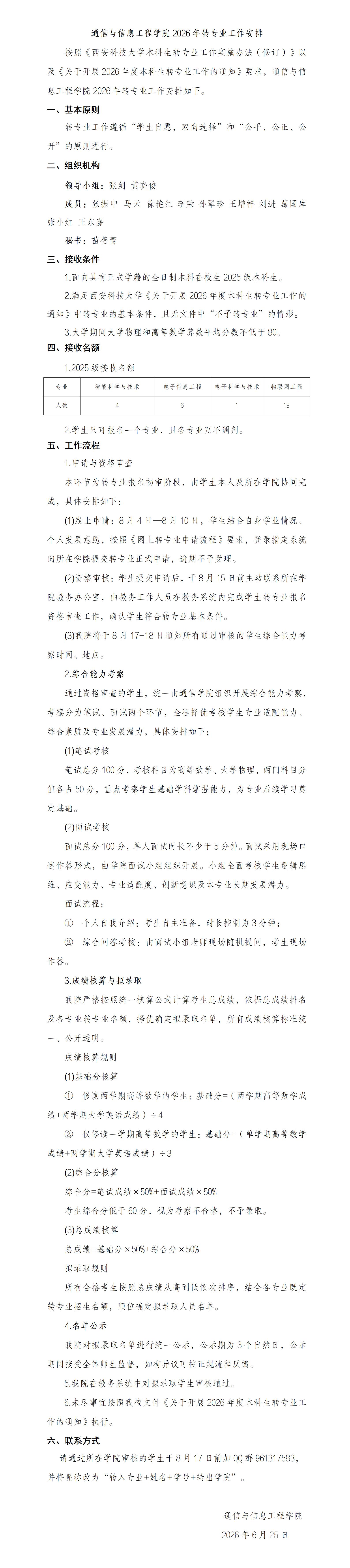 2026年转专业工作安排